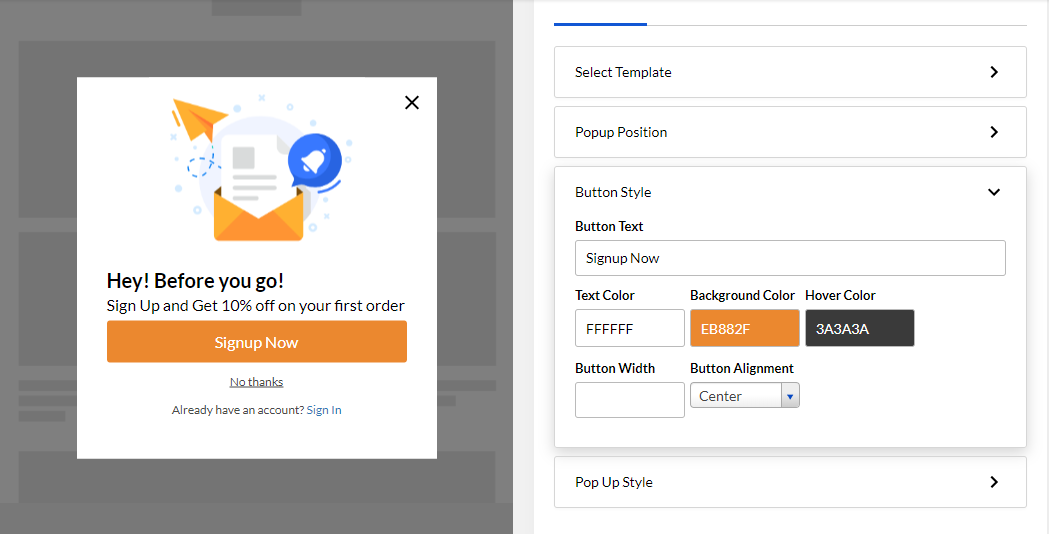 custom popup custom popup