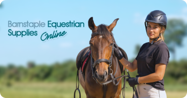Barnstaple Equestrian Supplies branding featuring a woman in riding gear with a horse in a lush field, representing their online business success in the equestrian supplies market.