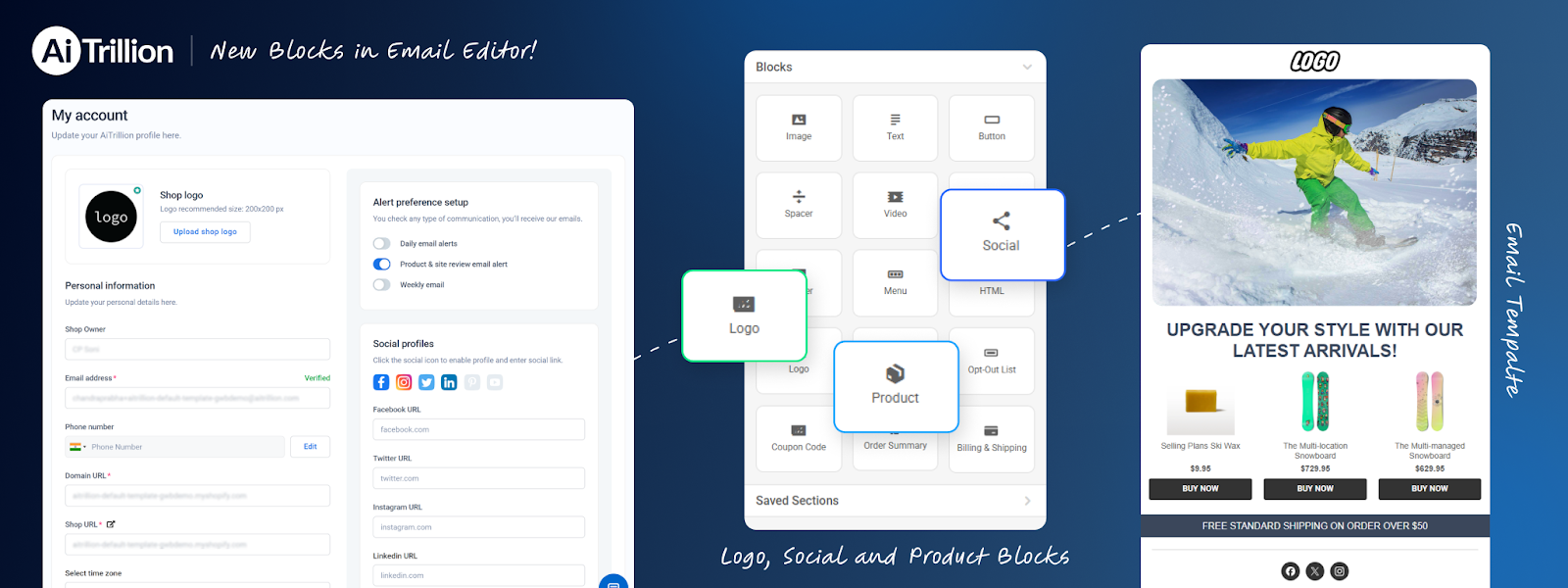 New Logo Block, Auto Fetch Social Links & Real Product Previews in Email Editor!