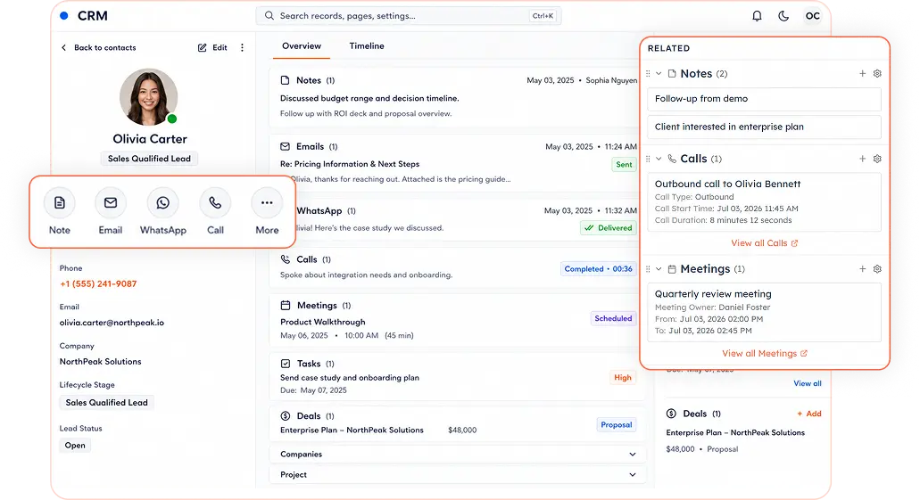 Connect Calling With CRM, WhatsApp & Email At One Place